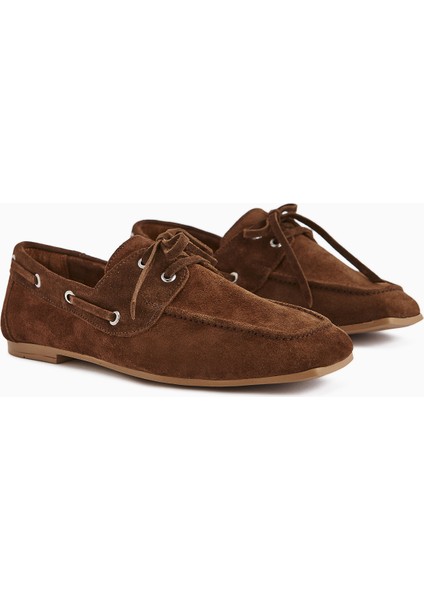 Arian Hakiki Deri Kahve Süet Bağcıklı Makosen Günlük Loafer Kadın Ayakkabı modelleri