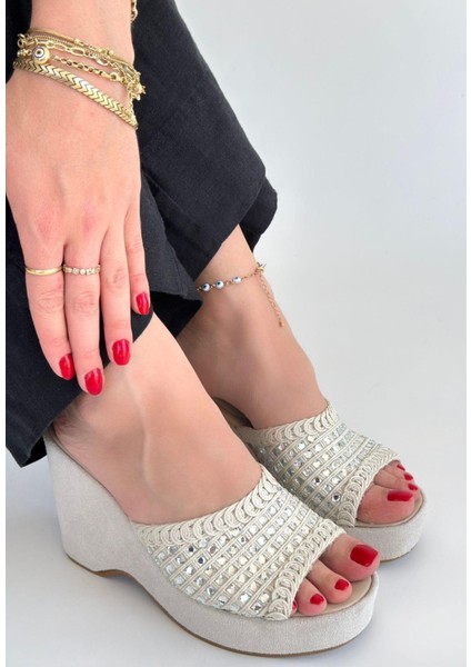 Moka Bej Triko Dolgu Topuk Terlik