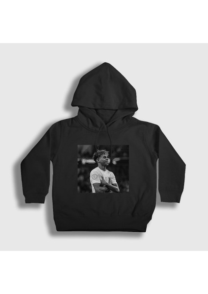 Unisex Çocuk Siyah Poster Lamine Yamal Kapüşonlu Sweatshirt