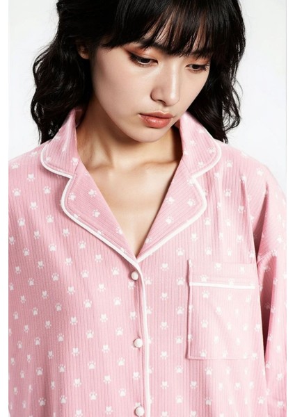 Kadın Pudra Pari Raporlu Kaşkorse Doku Seoul Uzun Kol Üst Pantolon Pijama Takım indirimleri