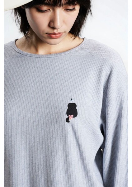 Kadın Gri Melanj Raporlu Kaşkorse Doku Seoul Uzun Kol Üst Pantolon Pijama Takım indirimleri