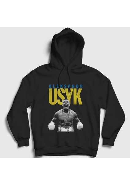 Unisex Siyah Poster Boks Boxing Oleksandr Usyk Kapüşonlu Sweatshirt