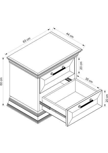 Retro 2 Çekmeceli Komodin - Rahle Ceviz