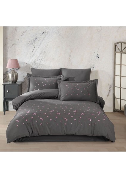 Çift Kişilik Poplin Premium Nakışlı Nev Spring Gri