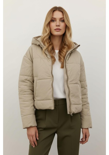 8010 Kapüşonlu Cepli Mont Bej