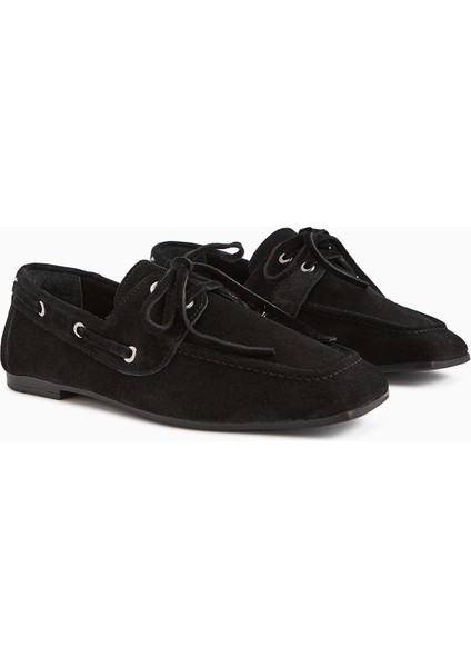 Arian Hakiki Deri Siyah Süet Bağcıklı Makosen Günlük Loafer Kadın Ayakkabı modelleri