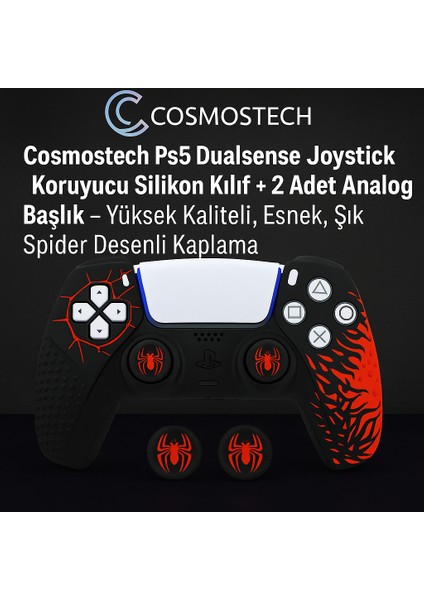 Ps5 Dualsense Joystick Koruyucu Silikon Kılıf + 2 Adet Analog Başlık – Yüksek Kaliteli, Esnek, Şık Spider Desenli Kaplama fiyatları