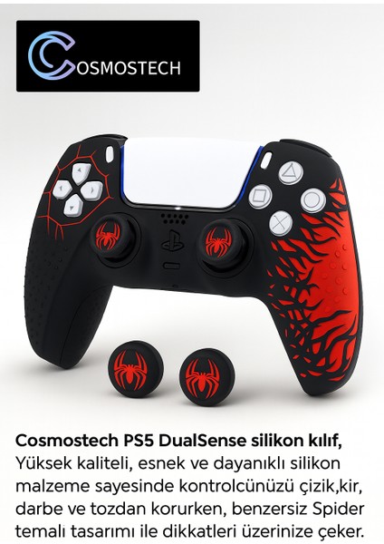 Ps5 Dualsense Joystick Koruyucu Silikon Kılıf + 2 Adet Analog Başlık – Yüksek Kaliteli, Esnek, Şık Spider Desenli Kaplama fırsatları