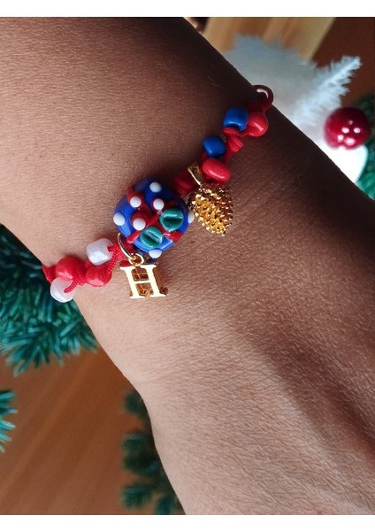 Yılbaşı Hediye Paketi Cam Murano, Çam Ağacı ve Harf Detaylı Bileklik