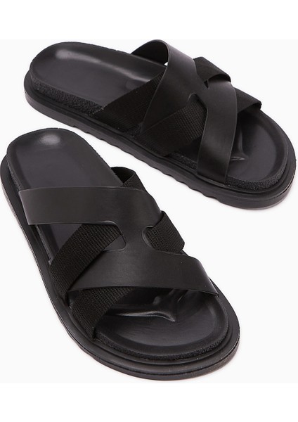 Rumi Siyah Çapraz Bantlı Kadın Terlik