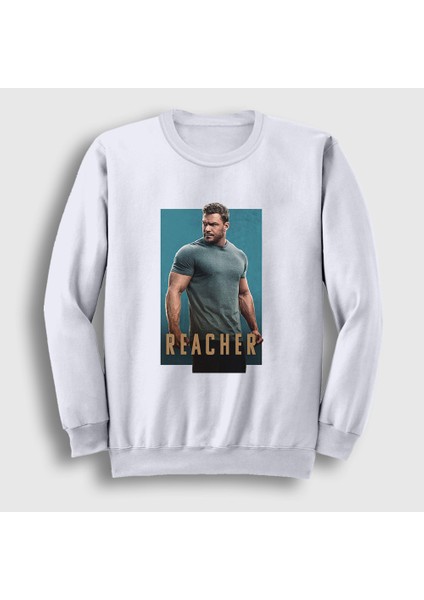 Unisex Beyaz Poster Reacher Alan Ritchson Sweatshirt