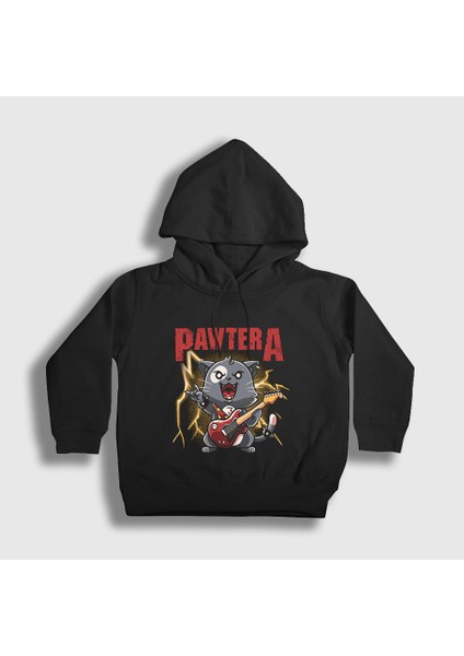 Unisex Çocuk Siyah Pawtera Pantera Kedi Kedili Kapüşonlu Sweatshirt