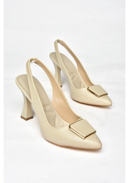 Pıert Bej Cilt Topuklu Ayakkabı