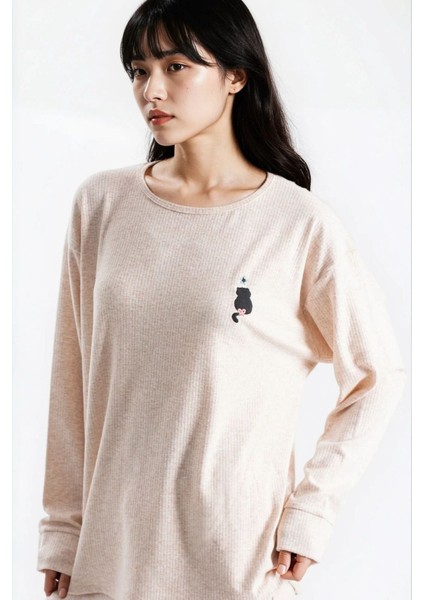 Kadın Taş Melanj Raporlu Kaşkorse Doku Seoul Uzun Kol Üst Pantolon Pijama Takım fiyatları