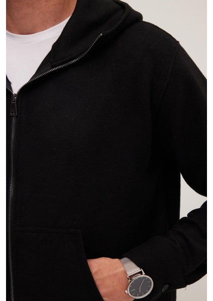 Erkek Relax Fit Rahat Kesim Fermuarlı Çift Cep Kapüşonlu Siyah ceket Gömlek modelleri