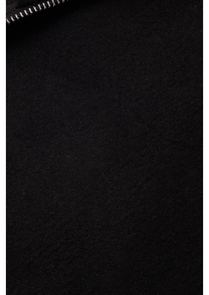 Erkek Relax Fit Rahat Kesim Fermuarlı Çift Cep Kapüşonlu Siyah ceket Gömlek