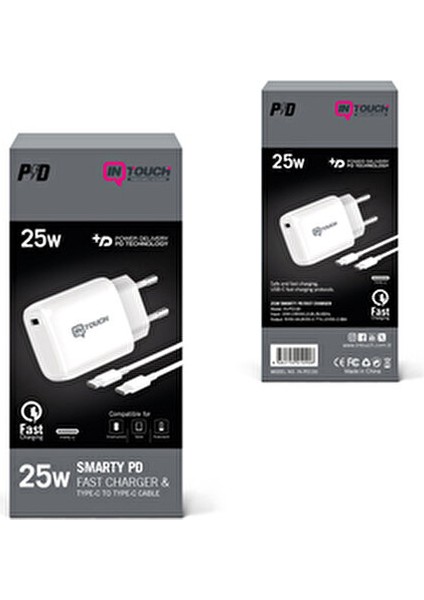 Smarty 25W Type C Hızlı Şarj Adaptörü Ev Kullanımı İçin Uygun Kablosu ile