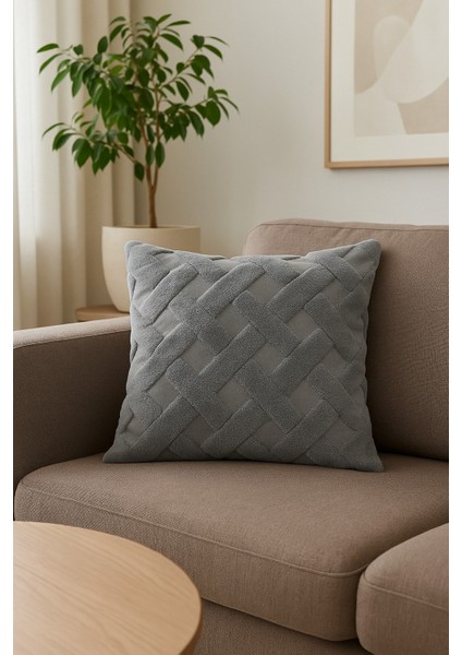 1 Adet Gri Çizgili Pofuduk Kırlent Kılıfı 42X42 cm