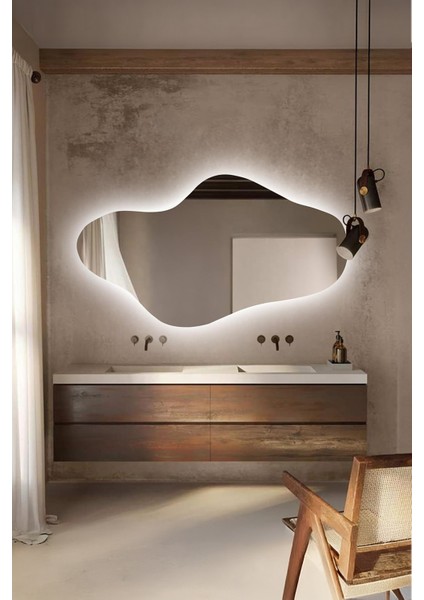 Asimetrik LED Aydınlatmalı Dekoratif Duvar Banyo Hol Salon Aynası modelleri