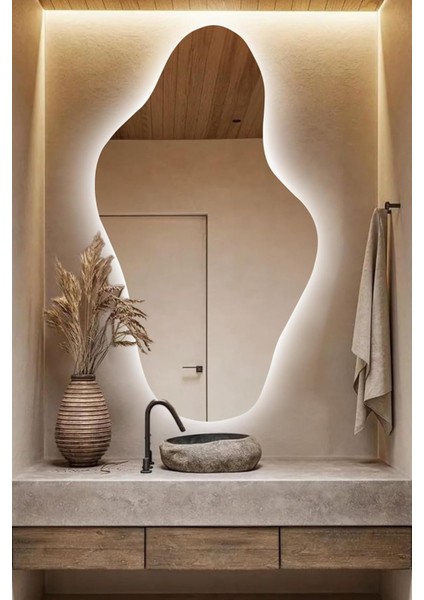 Asimetrik LED Aydınlatmalı Dekoratif Duvar Banyo Hol Salon Aynası fırsatları