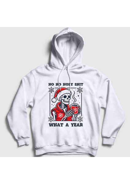Unisex Beyaz What A Year Yılbaşı Noel Christmas Kapüşonlu Sweatshirt