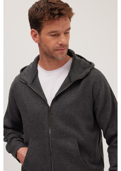 Erkek Relax Fit Rahat Kesim Fermuarlı Çift Cep Kapüşonlu Koyu Gri Ceket Gömlek fiyatları