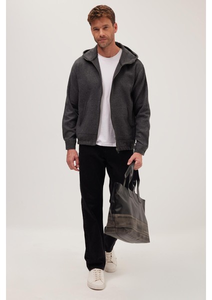 Erkek Relax Fit Rahat Kesim Fermuarlı Çift Cep Kapüşonlu Koyu Gri Ceket Gömlek fırsatları