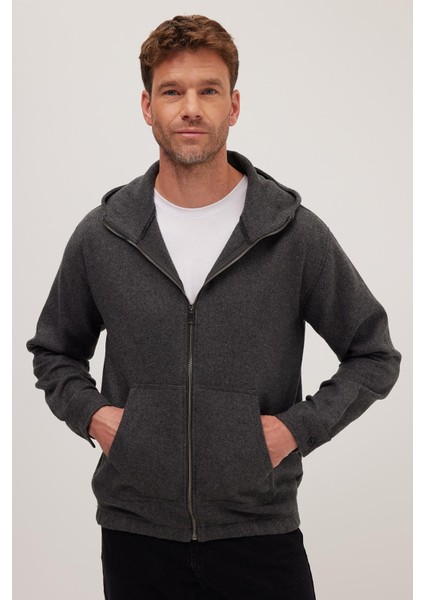 Erkek Relax Fit Rahat Kesim Fermuarlı Çift Cep Kapüşonlu Koyu Gri Ceket Gömlek indirimleri