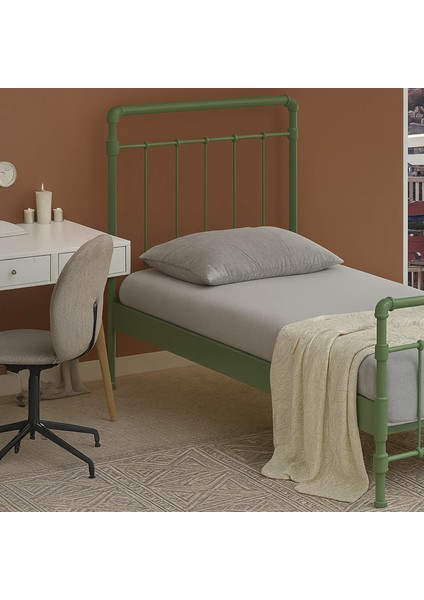Odin Tek Kişilik Metal Karyola-Yeşil (Ahşap Latalı) fiyatları