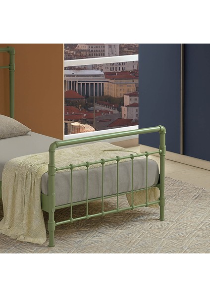 Odin Tek Kişilik Metal Karyola-Yeşil (Ahşap Latalı) fırsatları