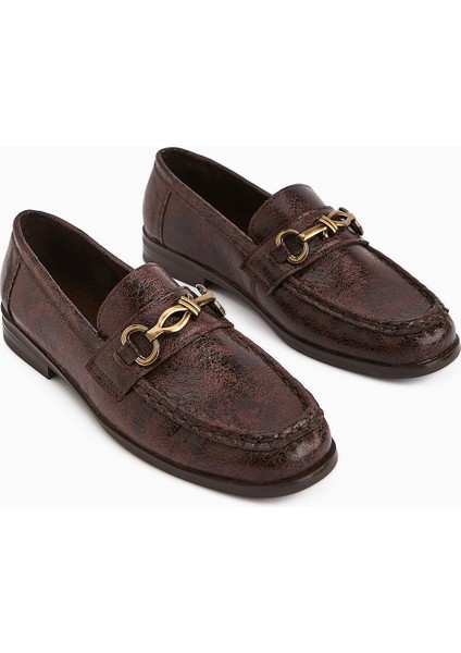 Kali Kahve Zincir Detaylı Loafer Kadın Ayakkabı