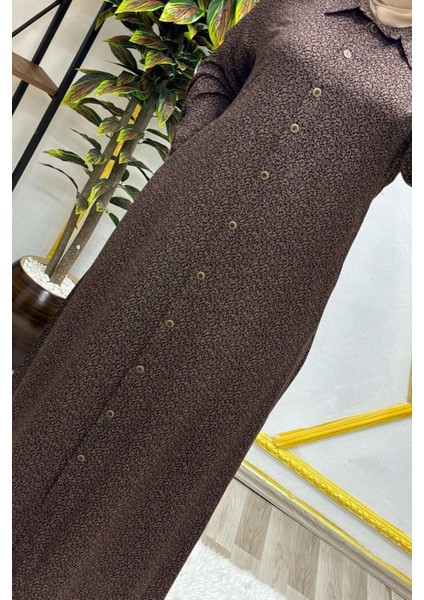 Kadın Tesettür Büyük Beden Giyim Çıtır Desen Gömlek Elbise