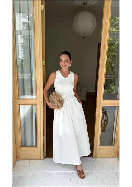 Beyaz Poplin Elbise - Beyaz - M