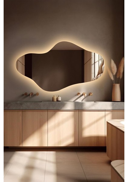 Asimetrik LED Aydınlatmalı Dekoratif Duvar Banyo Hol Salon Aynası