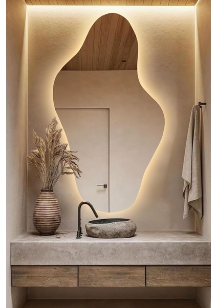 Asimetrik LED Aydınlatmalı Dekoratif Duvar Banyo Hol Salon Aynası fiyatları