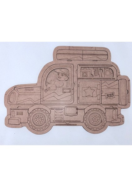 Ahşap Kamp Aracı 2 Katlı Puzzle ve Boyama Tablası