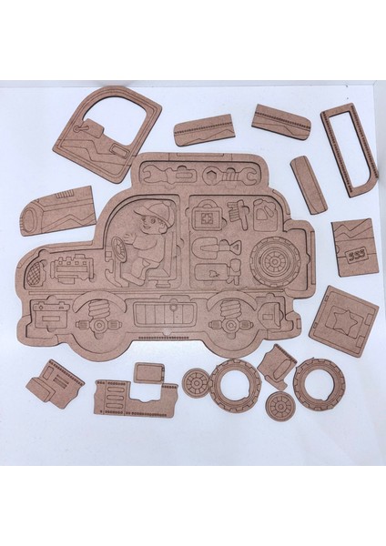 Ahşap Kamp Aracı 2 Katlı Puzzle ve Boyama Tablası fiyatları