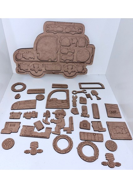 Ahşap Kamp Aracı 2 Katlı Puzzle ve Boyama Tablası modelleri