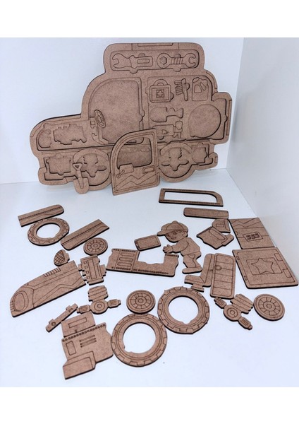Ahşap Kamp Aracı 2 Katlı Puzzle ve Boyama Tablası fırsatları