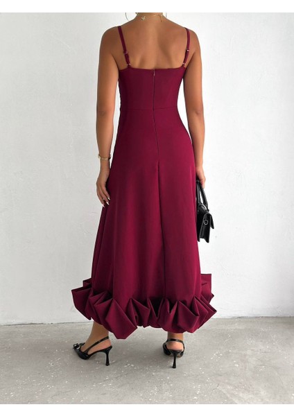 Ayarlanabilir Askılı Double Kumaş Fırfırlı Midi Boy Özel Gün Elbise fiyatları