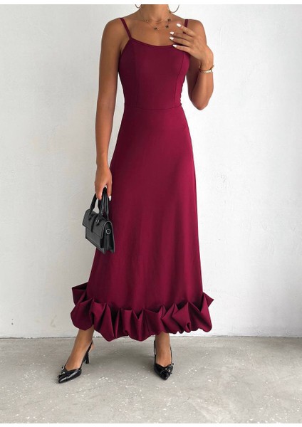 Ayarlanabilir Askılı Double Kumaş Fırfırlı Midi Boy Özel Gün Elbise modelleri