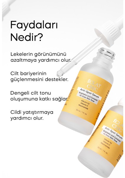 Anti-Spot Cilt tonu Eşitleyici, Leke Giderici, Aydınlatıcı Serum 30ML (Arbutin%2+VitaminC+Niacinamide) modelleri