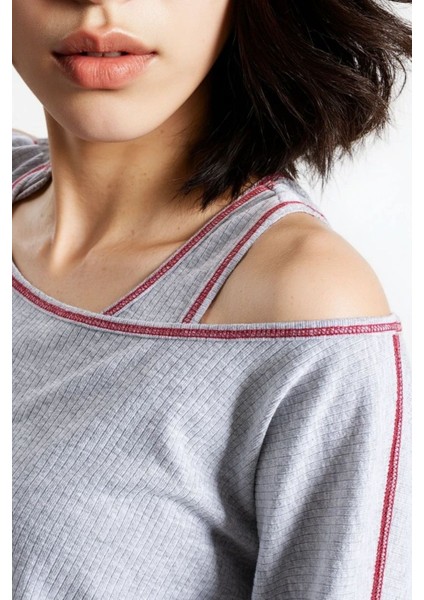 Kadın Gri Melanj Raporlu Kaşkorse Doku Seoul 3 Lü Pijama Takım