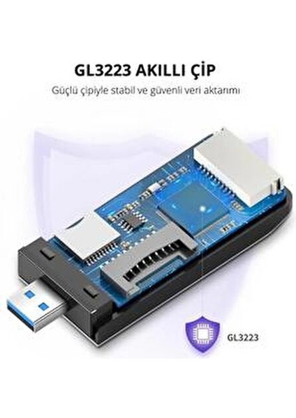 USB 3.0 Kart Okuyucu 5 Gbps Hızında SD Micro SD Memory Stick CF Kart Desteği Gümüş