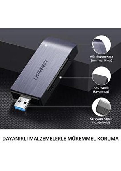 USB 3.0 Kart Okuyucu 5 Gbps Hızında SD Micro SD Memory Stick CF Kart Desteği Gümüş