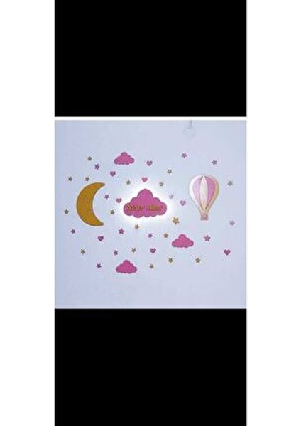 Ahşap Işıklı Çocuk Odası Dekoru Sevimli Bulut ve Yıldız Teması 30 cm