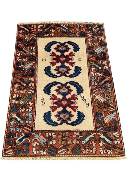 El Dokuma Imzalı Çanakkale Dobag Halısı 102X147 Kök Boya %100 Yün Halı Kiremit