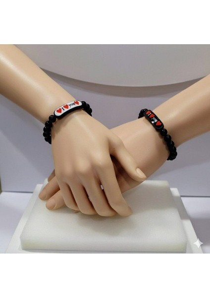 2'li Siyah Inci I Love You Yazılı Model Kadın Bileklik Seti