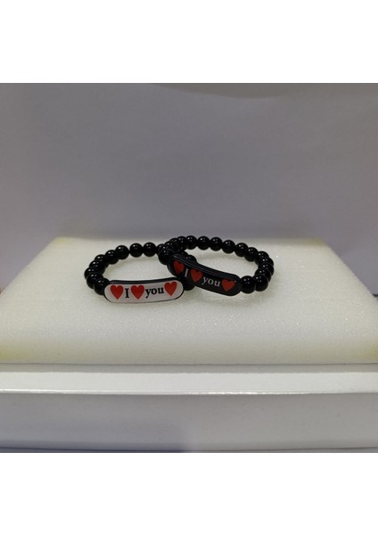 2'li Siyah Inci I Love You Yazılı Model Kadın Bileklik Seti modelleri