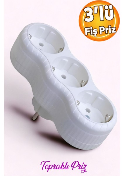3'lü Topraklı Çoklu Grup Priz Golyat Çoğaltma Üçlü Fiş Piriz